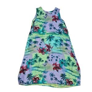 La cera floral beaded rayon vintage tank dress Tropical womens large resortwear